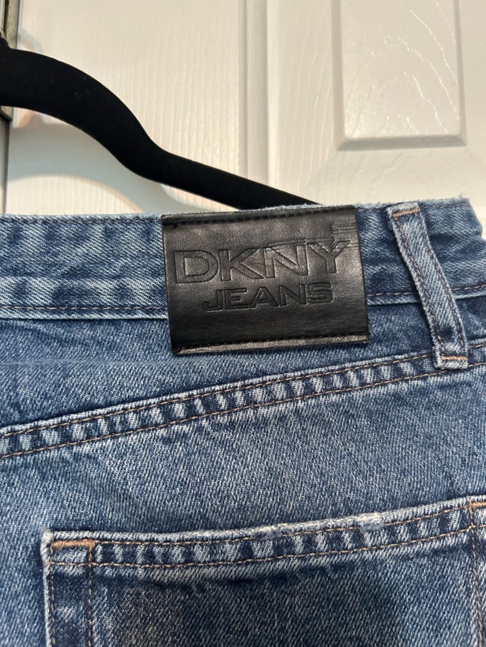 DKNY Blue Denim Jeans with Black Logo Patch - Picture 2 of 5